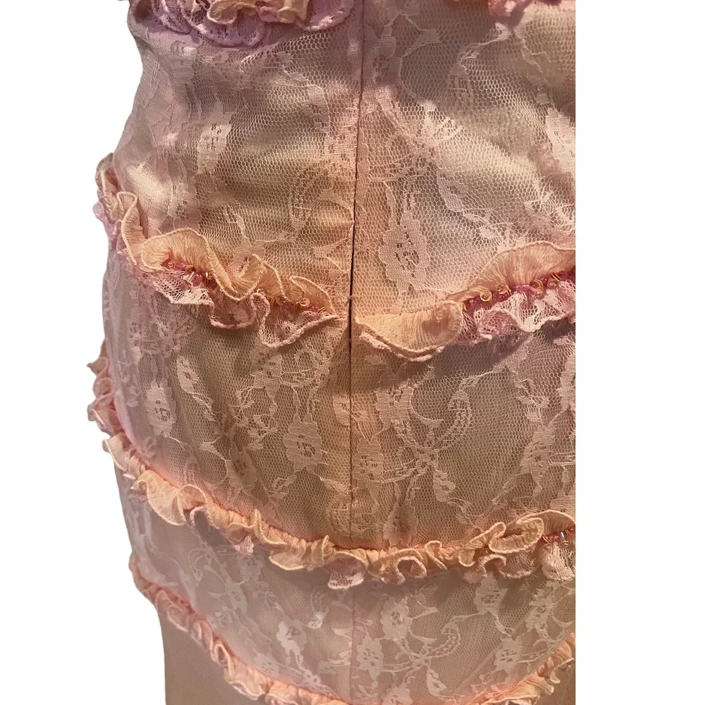 NWT CASSANDRA STONE SILK PINK DRESS W/ LACE OVERLAY DETAILS & BEADS HALTER TOP - Picture 6 of 11